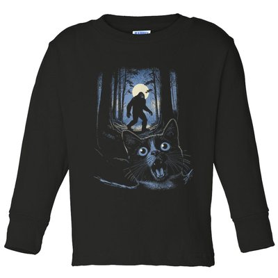 Surprised Scared Cat Selfie With Bigfo Ot Sasquatch Toddler Long Sleeve Shirt