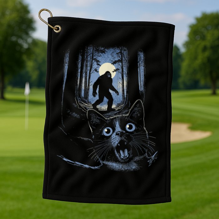 Surprised Scared Cat Selfie With Bigfo Ot Sasquatch Golf Towel