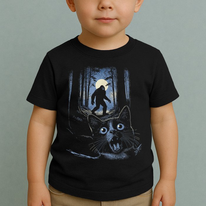 Surprised Scared Cat Selfie With Bigfo Ot Sasquatch Toddler T-Shirt
