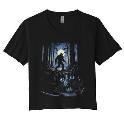 Surprised Scared Cat Selfie With Bigfo Ot Sasquatch Crop Top