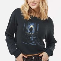 Surprised Scared Cat Selfie With Bigfo Ot Sasquatch Cropped Pullover Crew