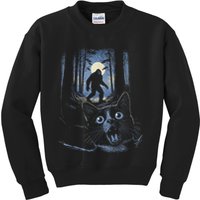 Surprised Scared Cat Selfie With Bigfo Ot Sasquatch Kids Sweatshirt