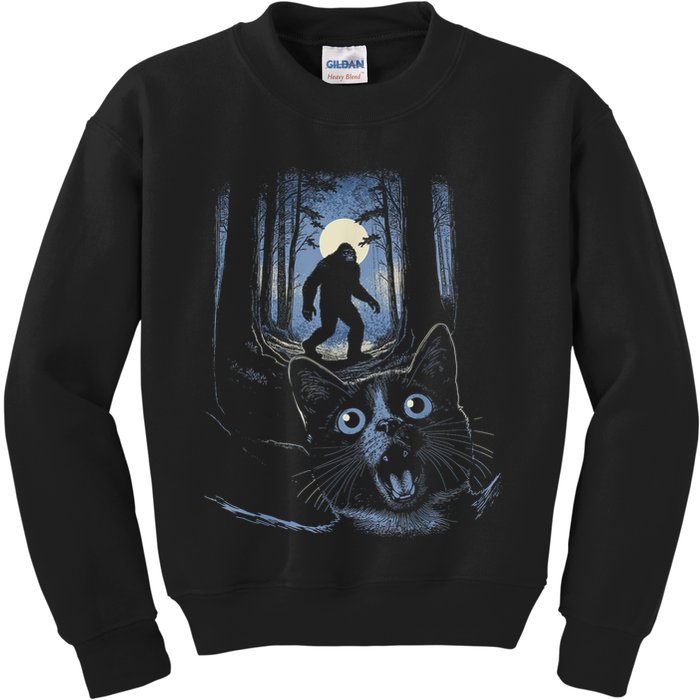 Surprised Scared Cat Selfie With Bigfo Ot Sasquatch Kids Sweatshirt