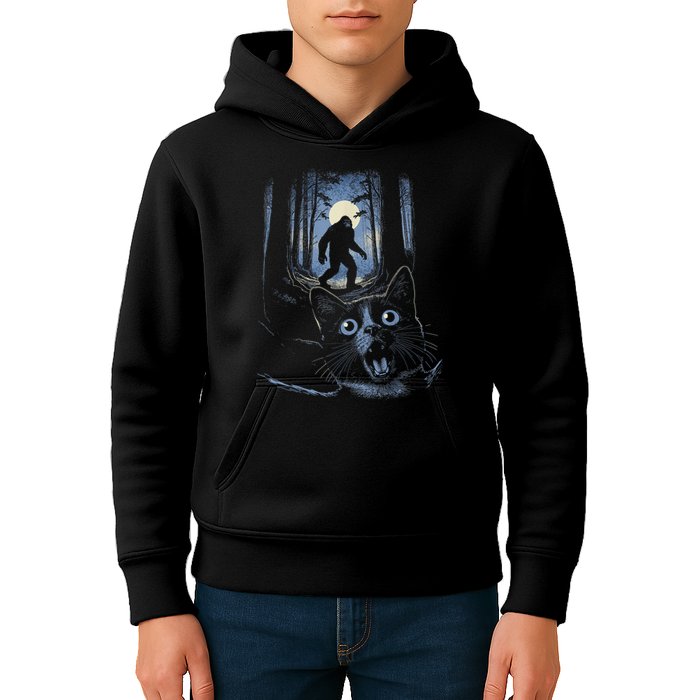 Surprised Scared Cat Selfie With Bigfo Ot Sasquatch Kids Hoodie
