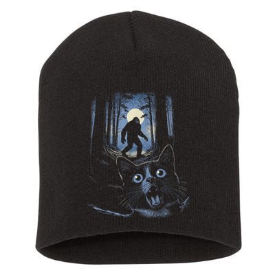 Surprised Scared Cat Selfie With Bigfo Ot Sasquatch Short Acrylic Beanie