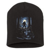 Surprised Scared Cat Selfie With Bigfo Ot Sasquatch Short Acrylic Beanie