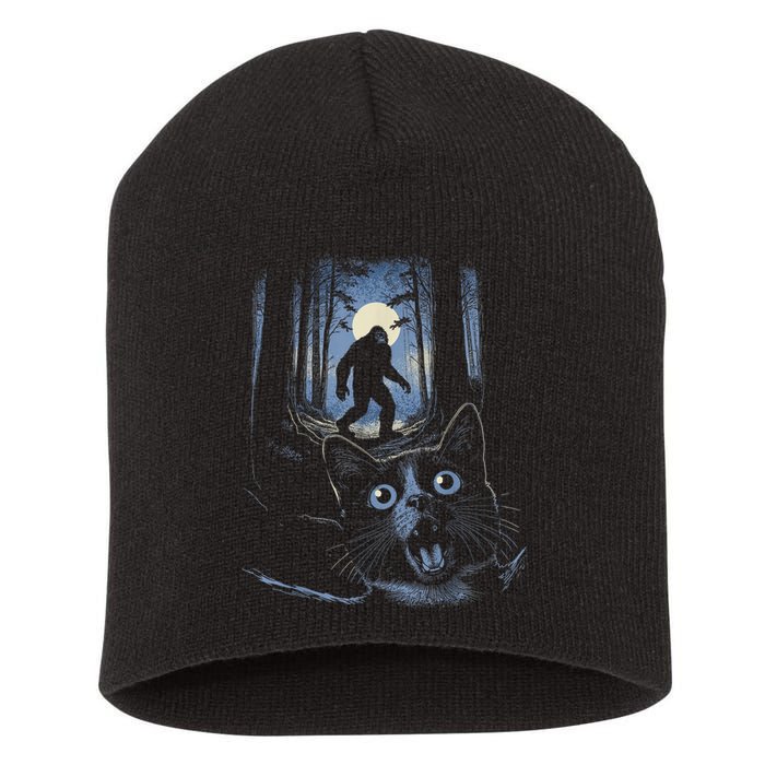 Surprised Scared Cat Selfie With Bigfo Ot Sasquatch Short Acrylic Beanie