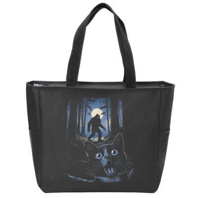 Surprised Scared Cat Selfie With Bigfo Ot Sasquatch Zip Tote Bag