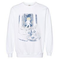 Surprised Scared Cat Selfie With Bigfo Ot Sasquatch Garment-Dyed Sweatshirt