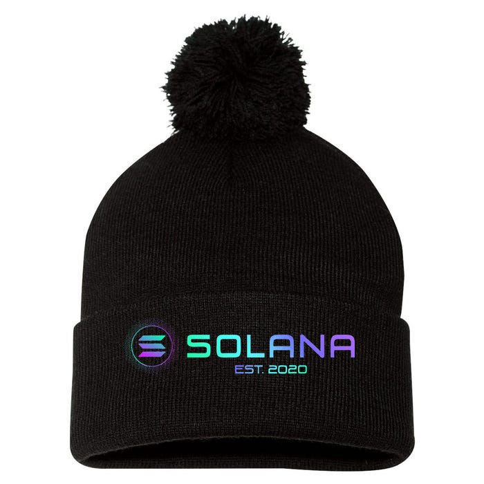 Solana Sol Coin Crypto Logo Blockchain Solana Pom Pom 12in Knit Beanie