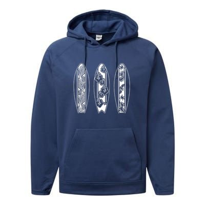 Surfing Surfboard Classic Retro Surfboarder Surfer Surf Life Performance Fleece Hoodie