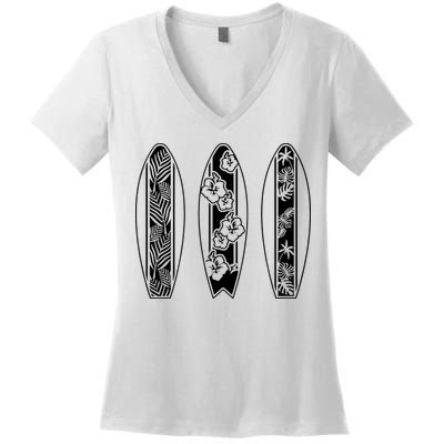 Surfing Surfboard Classic Retro Surfboarder Surfer Surf Life Women's V-Neck T-Shirt