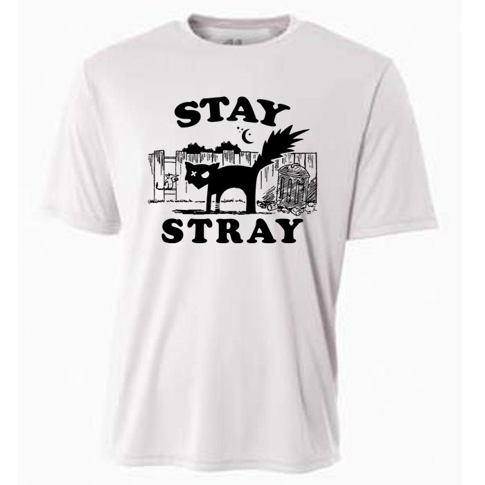 Stay Stray Cat Funny Black Cats Adventure Cooling Performance Crew T-Shirt