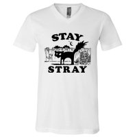 Stay Stray Cat Funny Black Cats Adventure V-Neck T-Shirt