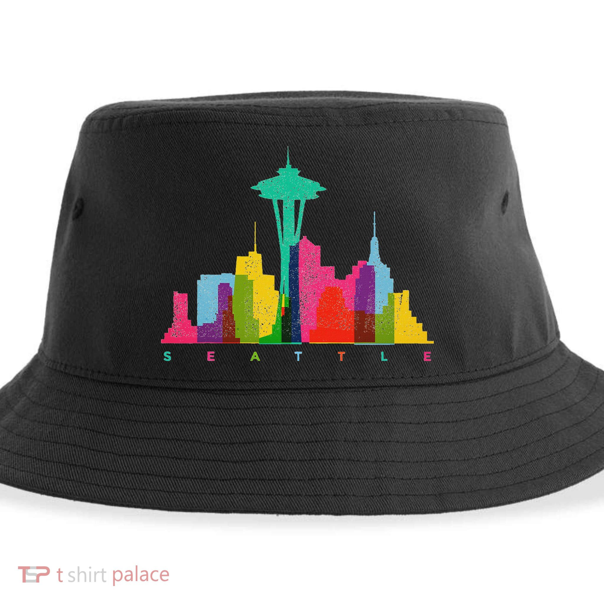 Seattle Skyline Colorful Washington Sustainable Bucket Hat