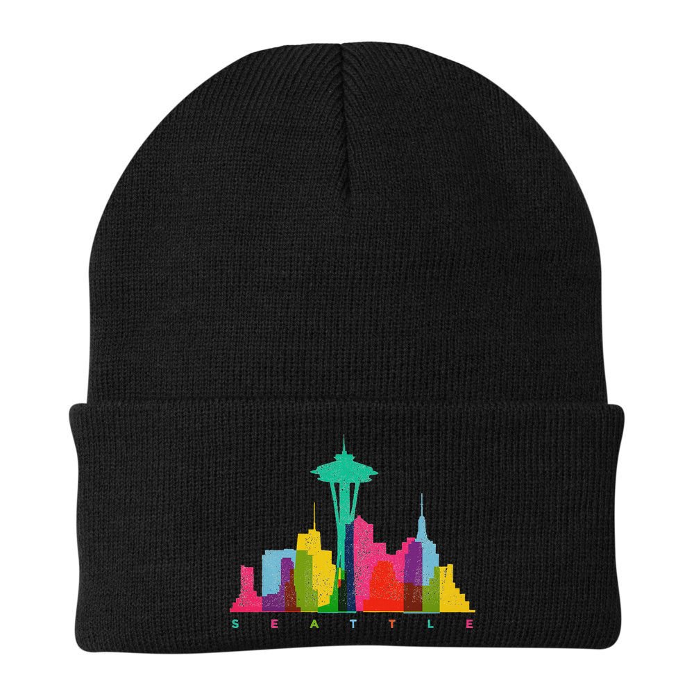 Seattle Skyline Colorful Washington Beanie