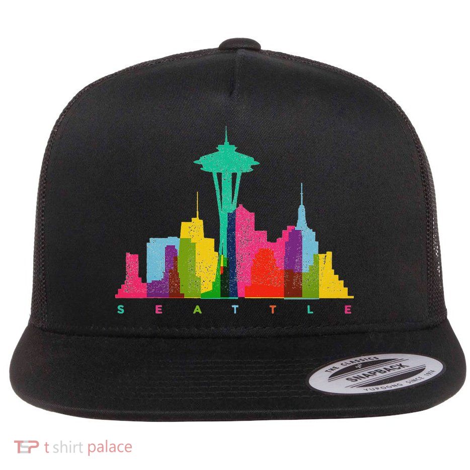 Seattle Skyline Colorful Washington Flatbill Hat