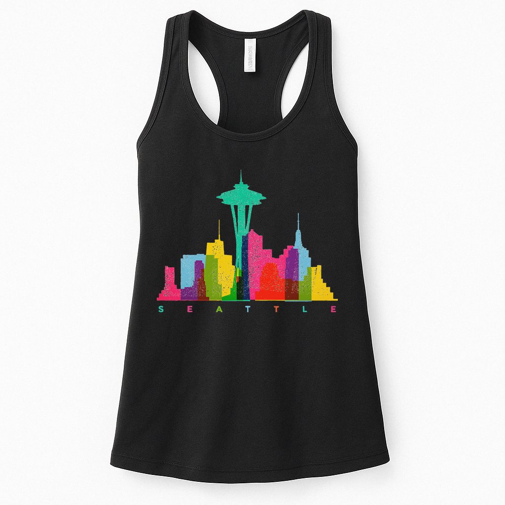 Seattle Skyline Colorful Washington Womens Tank Top