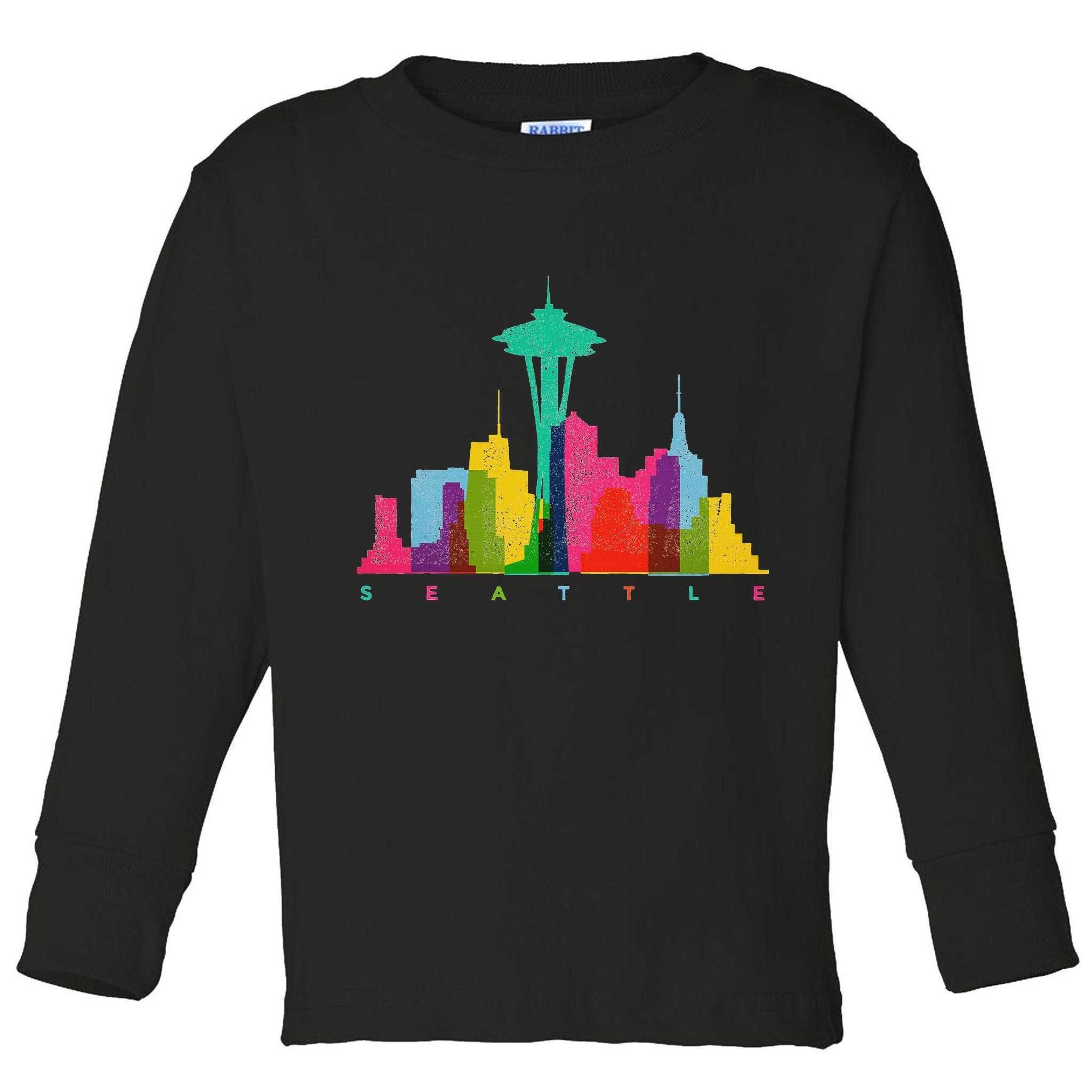 Seattle Skyline Colorful Washington Toddler Long Sleeve Shirt