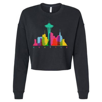 Seattle Skyline Colorful Washington Cropped Pullover Crew