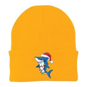 Santa Shark Christmas Lights Sharkmas Tree Xmas 2024 Knit Cap Winter Beanie