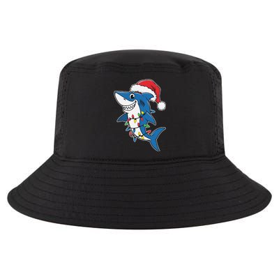 Santa Shark Christmas Lights Sharkmas Tree Xmas 2024 Cool Comfort Performance Bucket Hat