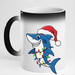 Santa Shark Christmas Lights Sharkmas Tree Xmas 2024 11oz Black Color Changing Mug