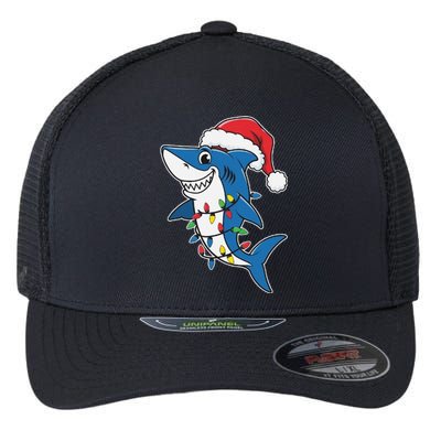 Santa Shark Christmas Lights Sharkmas Tree Xmas 2024 Flexfit Unipanel Trucker Cap