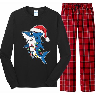 Santa Shark Christmas Lights Sharkmas Tree Xmas 2024 Long Sleeve Pajama Set