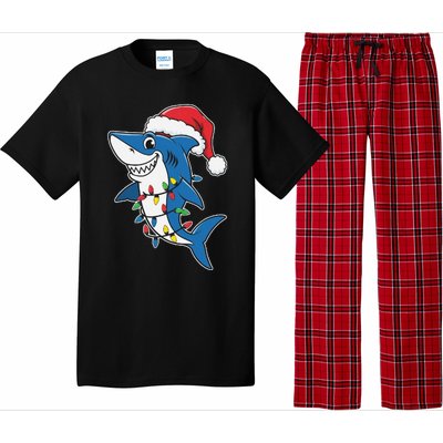 Santa Shark Christmas Lights Sharkmas Tree Xmas 2024 Pajama Set