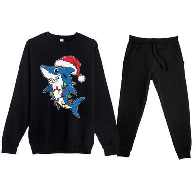 Santa Shark Christmas Lights Sharkmas Tree Xmas 2024 Premium Crewneck Sweatsuit Set