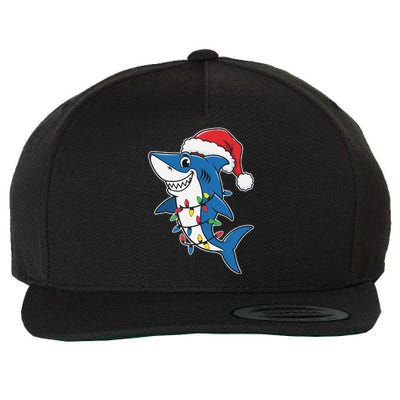 Santa Shark Christmas Lights Sharkmas Tree Xmas 2024 Wool Snapback Cap