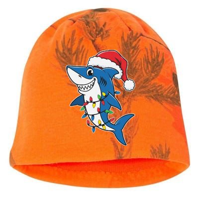 Santa Shark Christmas Lights Sharkmas Tree Xmas 2024 Kati - Camo Knit Beanie