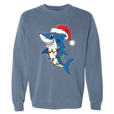 Santa Shark Christmas Lights Sharkmas Tree Xmas 2024 Garment-Dyed Sweatshirt