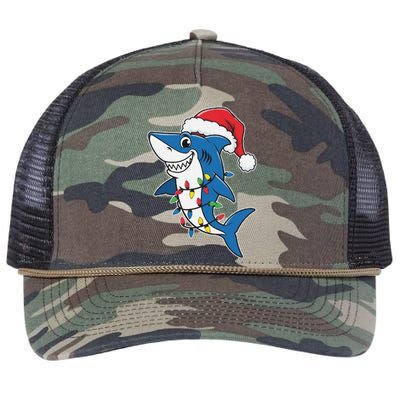 Santa Shark Christmas Lights Sharkmas Tree Xmas 2024 Retro Rope Trucker Hat Cap