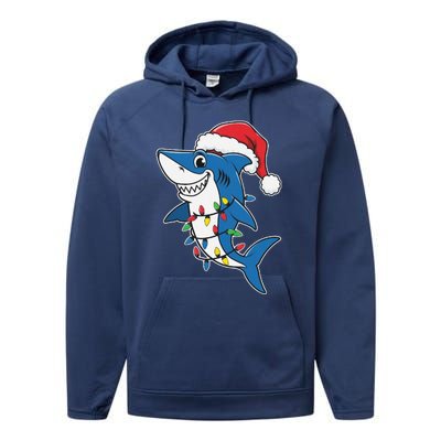 Santa Shark Christmas Lights Sharkmas Tree Xmas 2024 Performance Fleece Hoodie