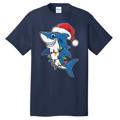 Santa Shark Christmas Lights Sharkmas Tree Xmas 2024 Tall T-Shirt