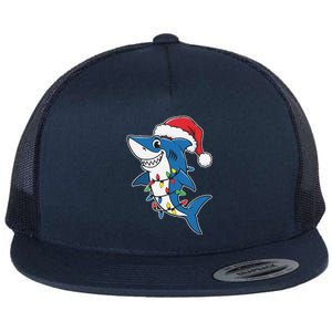 Santa Shark Christmas Lights Sharkmas Tree Xmas 2024 Flat Bill Trucker Hat