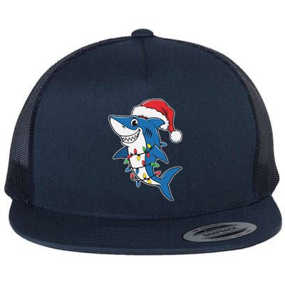 Santa Shark Christmas Lights Sharkmas Tree Xmas 2024 Flat Bill Trucker Hat