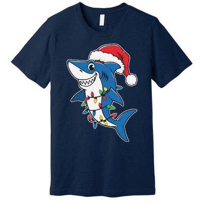 Santa Shark Christmas Lights Sharkmas Tree Xmas 2024 Premium T-Shirt