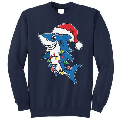 Santa Shark Christmas Lights Sharkmas Tree Xmas 2024 Tall Sweatshirt