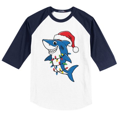 Santa Shark Christmas Lights Sharkmas Tree Xmas 2024 Baseball Sleeve Shirt