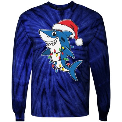 Santa Shark Christmas Lights Sharkmas Tree Xmas 2024 Tie-Dye Long Sleeve Shirt