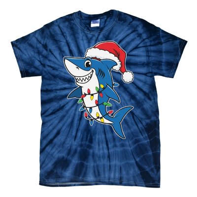 Santa Shark Christmas Lights Sharkmas Tree Xmas 2024 Tie-Dye T-Shirt