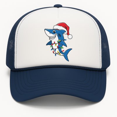 Santa Shark Christmas Lights Sharkmas Tree Xmas 2024 Trucker Hat