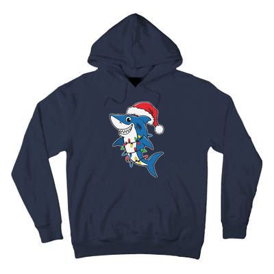 Santa Shark Christmas Lights Sharkmas Tree Xmas 2024 Tall Hoodie