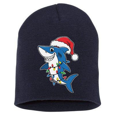 Santa Shark Christmas Lights Sharkmas Tree Xmas 2024 Short Acrylic Beanie