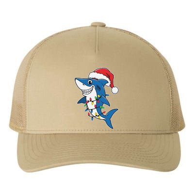 Santa Shark Christmas Lights Sharkmas Tree Xmas 2024 Yupoong Adult 5-Panel Trucker Hat