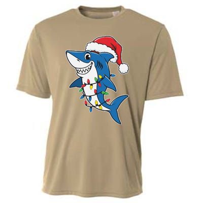 Santa Shark Christmas Lights Sharkmas Tree Xmas 2024 Cooling Performance Crew T-Shirt