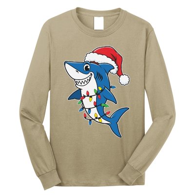 Santa Shark Christmas Lights Sharkmas Tree Xmas 2024 Long Sleeve Shirt